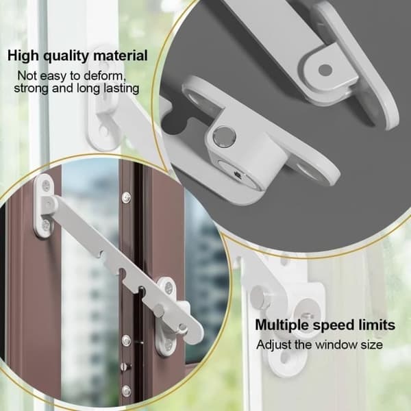 Window restrictor for arched windows, Window restrictor, Window restrictor without drilling, Locks windows open, Door lock