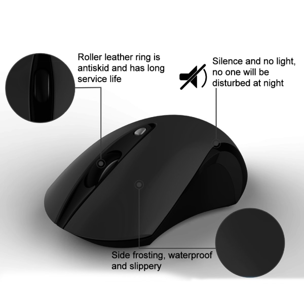 2.4G langaton hiiri, joka toimii kaikilla pinnoilla, supernopea vieritys, Mac- ja Windows-tietokoneille ja kannettaville tietokoneille - kumi musta