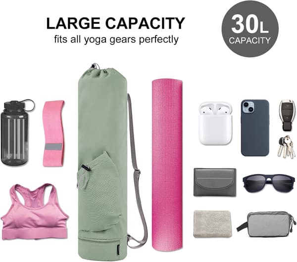Yoga Mat Bag Large with Adjustable Shoulder Strap Pilates Bag with Bottle Holder and Moisture-Proof Compartment