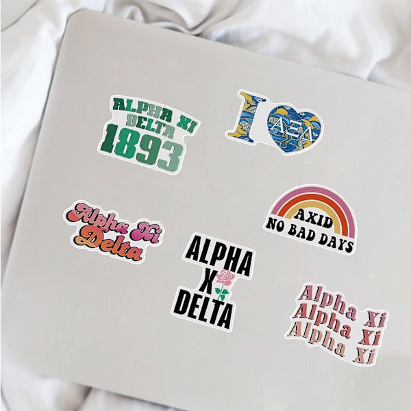 Alpha Xi Delta -tarrat 50 kpl College Sorority -tarrat Feminismitarrat Kannettava tietokone Vesi Pullo Pyörä Skeittilauta Matkatavarat Tietokone Lumilauta Naisille