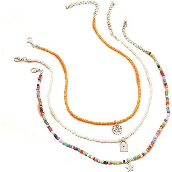 BLING Boho Regnbue Perlekæde Lagdelt Hals Låst Sommerfugl Kæde Stjerne Vedhæng Multifarvet Perle Choker Halskæder Strand Smykker til Kvinder