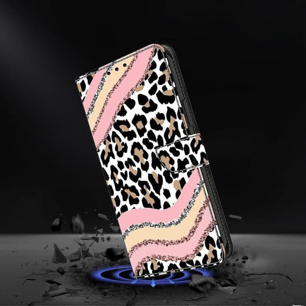 Wallet Case for Samsung Galaxy A16 with Stand and Pattern Print in PU Leather Striped Leopard