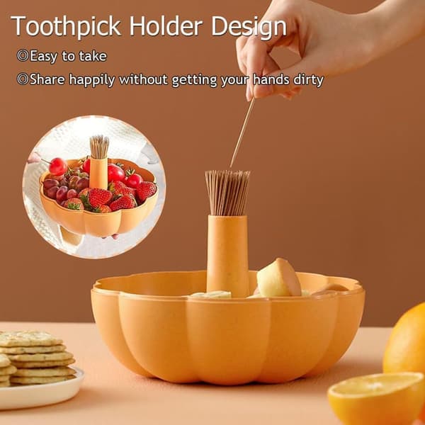 Two-pack Pumpkin Double-Layer Snack Tray, Three-Compartment Halloween Snack Bowl Holder with Toothpick Storage Compartment, Fruit Plate for Movie Night