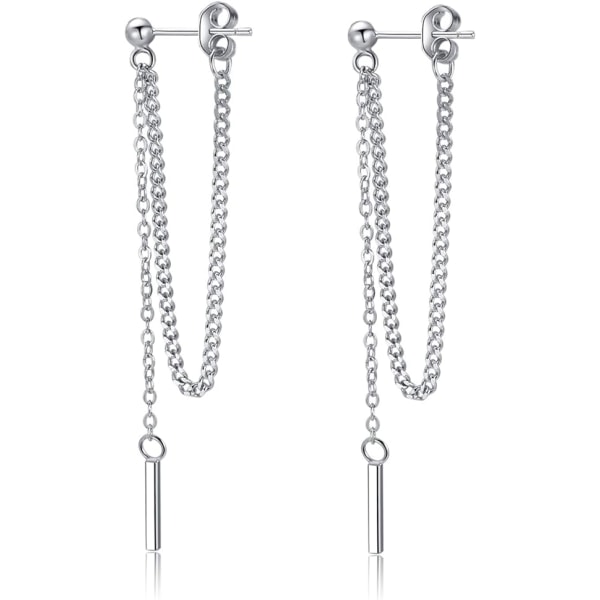 925 Sterling Silver Bar Dangle Earrings for Women Teen Girls Threader Earrings Chain