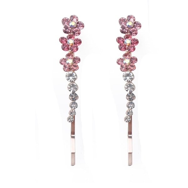 2 st Rhinestones Bobby Pin med liten blomma Kristall Metall Färgglada hårnålar för kvinnor tjejer fester (rosa)