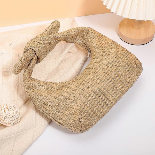 Vævet opbevaringstaske til opbevaring Holdbar Beige Polyester Bærbar Håndtaske