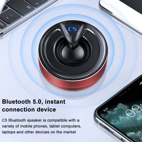 Bluetooth-kaiutin, langaton Bluetooth, basso ja stereo, tukee TF-korttia/AUX, sisäänrakennettu mikrofoni - punainen