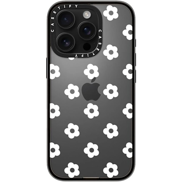 Kompakt iPhone 16 Pro Max Deksel [Lettvekt / 1,2 m 2X Militær Grad Fallbeskyttelse/Slank] - Kirsebær - Klar Svart Ditsy Daisies - White iPhone 16 Pro