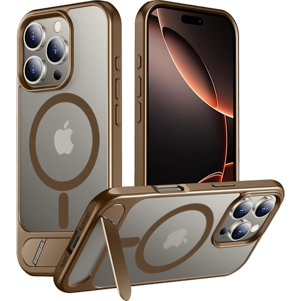 Magnetiskt kompatibel med iPhone 16 Pro Max-fodral, [Inbyggt osynligt stativ][Kompatibelt med MagSafe] [Militärklass stöttåligt] Smalt genomskinligt Desert Brown for iPhone 16 Pro Max 6.9"
