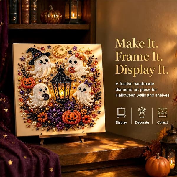 Halloween Ghost DIY Helmitaidesetti, 20×20cm Strassihelmi-maalauskäsityösetti, Halloween-kodinsisustuslahja