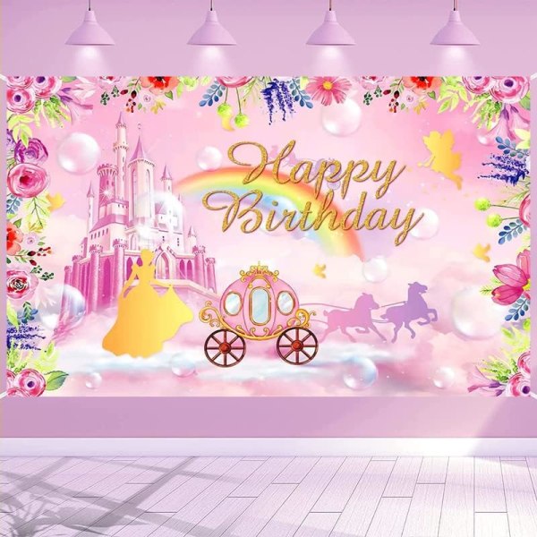 Princess Birthday Party Decorations, Pink Castle Birthday Backdrop Banner Castle Birthday Photo Background,59x39 Inch