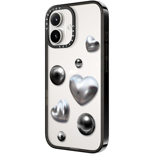 Kompakt iPhone 16 Pro Max Deksel [Lettvekt / 1,2 m 2X Militær Grad Fallbeskyttelse/Slank] - Kirsebær - Klar Svart Chrome Love iPhone 16 Plus