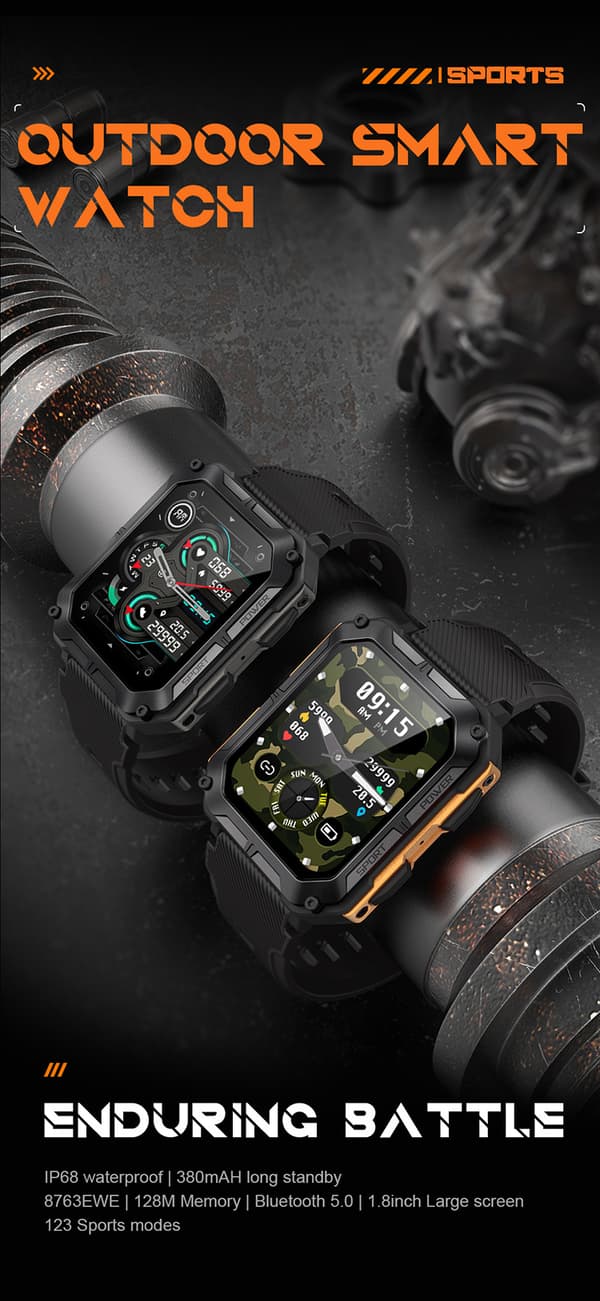 Ny C20pro Bluetooth Samtale Smartklokke Utendørs Tre Bevis Sport