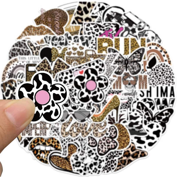 50 st Leopard Print Stickers Pack Vinyl Vattentäta Ko Cheetah Print Stickers Estetiska Leopard Dekaler för Laptop, Gitarr, Vattenflaskor, Bil