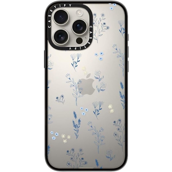Kompakt iPhone 16 Pro Max Deksel [Lettvekt / 1,2 m 2X Militær Grad Fallbeskyttelse/Slank] - Kirsebær - Klar Svart Small Blue Flowers iPhone 16 Pro Max