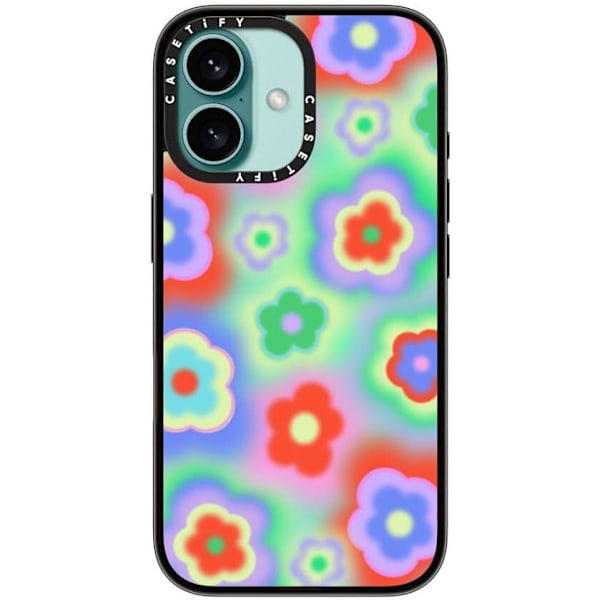 Kompakt iPhone 16 Pro Max Deksel [Lettvekt / 1,2 m 2X Militær Grad Fallbeskyttelse/Slank] - Kirsebær - Klar Svart Acid Flowers iPhone 16