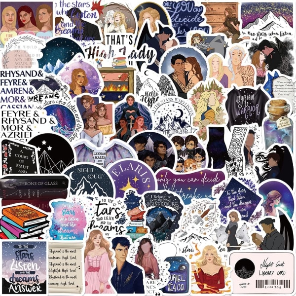 60 stk Acotar Merchandise Stickers - Bog Grafisk Vinyl Vandtæt Sticker til Vandflaske, Skateboard, Laptop, Telefon, Scrapbooking til Festforsyning