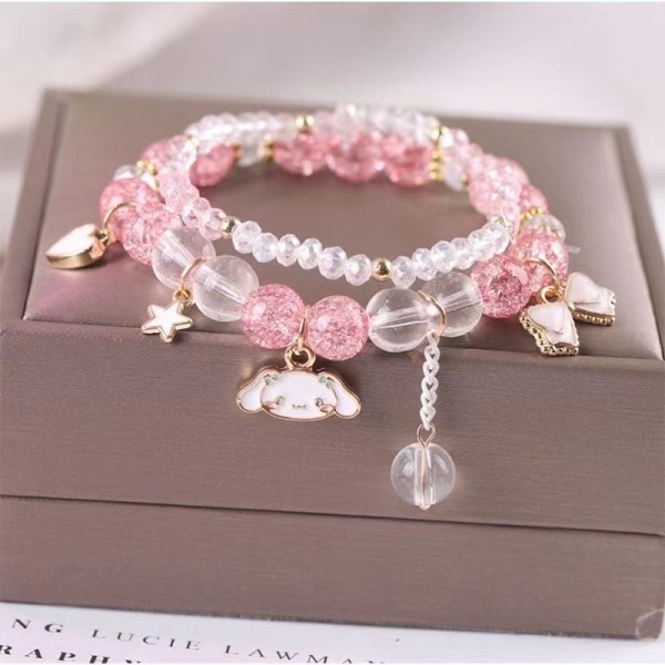 Crystal Bead Bracelet Cute Cartoon Kawaii Elastic Beaded Bracelets for Little Girls,Kawaii Crystal Beads Anime Relationship-Pink-2