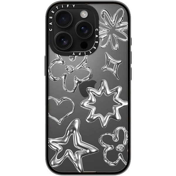 Kompakt iPhone 16 Pro Max Deksel [Lettvekt / 1,2 m 2X Militær Grad Fallbeskyttelse/Slank] - Kirsebær - Klar Svart Chrome Doodles iPhone 16 Pro