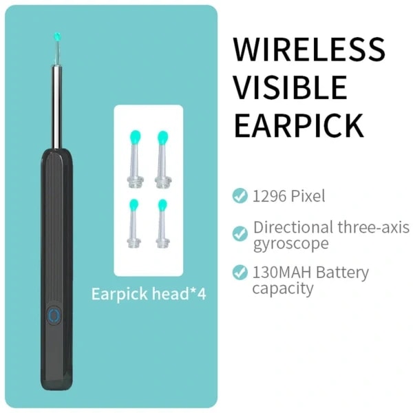 Trådlös HD-öronvaxavlägsnare Kamera Öronendoskop Skedplock Clea NE3 Svart Öronsked 8-delad uppsättning Vit