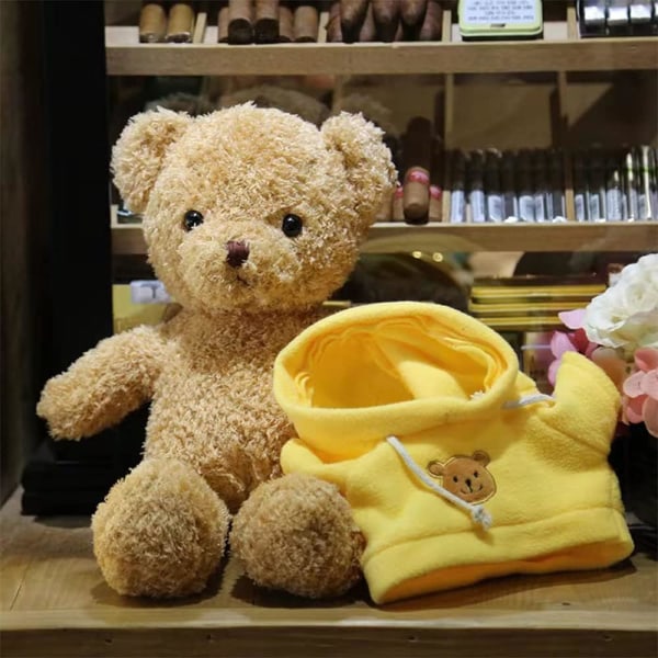 Söt nallebjörn plysch gosedjur, nallebjörn med kaffehuvtröja, presenter till barn (11,8" brun)
