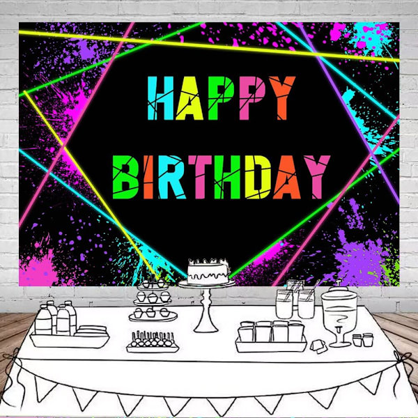 Neon syntymäpäivän tausta 7x5ft Hohtaa pimeässä juhlakoristeet Neon Glow Party Taustat Let's Glow Bday Kakku Pöytä Valokuvaus Tausta