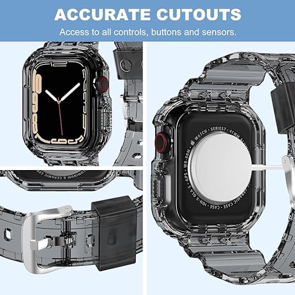 Kompatibel med kristallklara Apple Watch-armband, 42 mm 44 mm 45 mm med stötfångarskydd för män och kvinnor, gelésportfodral och armband /svart