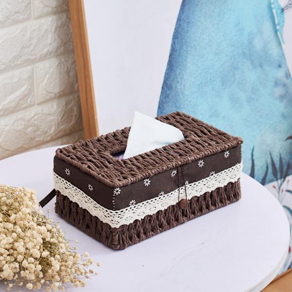Rattan Tissue Box Cover - Facial Tissue Case Holder - Vandhyacint Flettet Tissue Box Holder til Bil, Badeværelse, Forfængelighedsbordplader, Skrivebordskontor B