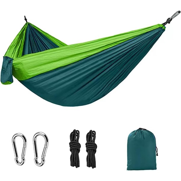 Campinghängmatta Utomhushängmattor Bärbar hängmatta för resor Backpacking Vandring och träd (mörkgrön och fruktgrön)