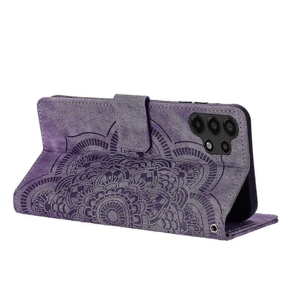 Mandala Embossed Retro Frosted Leather Phone Case Purple