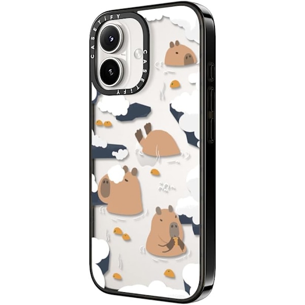 Kompakt iPhone 16 Pro Max Deksel [Lettvekt / 1,2 m 2X Militær Grad Fallbeskyttelse/Slank] - Kirsebær - Klar Svart Floating Capybara iPhone 16 Plus