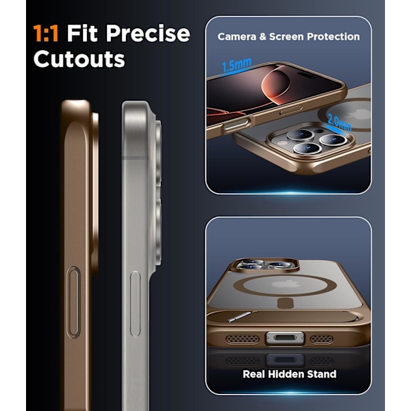 Magnetiskt kompatibel med iPhone 16 Pro Max-fodral, [Inbyggt osynligt stativ][Kompatibelt med MagSafe] [Militärklass stöttåligt] Smalt genomskinligt Desert Brown for iPhone 16 Pro Max 6.9"