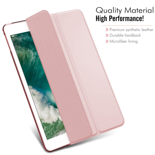 Ultra Slim Smart Case med gummiert fleksibel TPU bakdeksel, automatisk søvn/vekk og visning/skriv stativ for iPad Mini 5-All rose gull