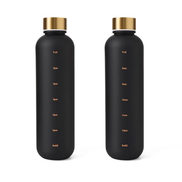 1L Plastic Water Bottle with Time Marker for Adults and Children Reusable Drinking Bottle Black 1000ml
