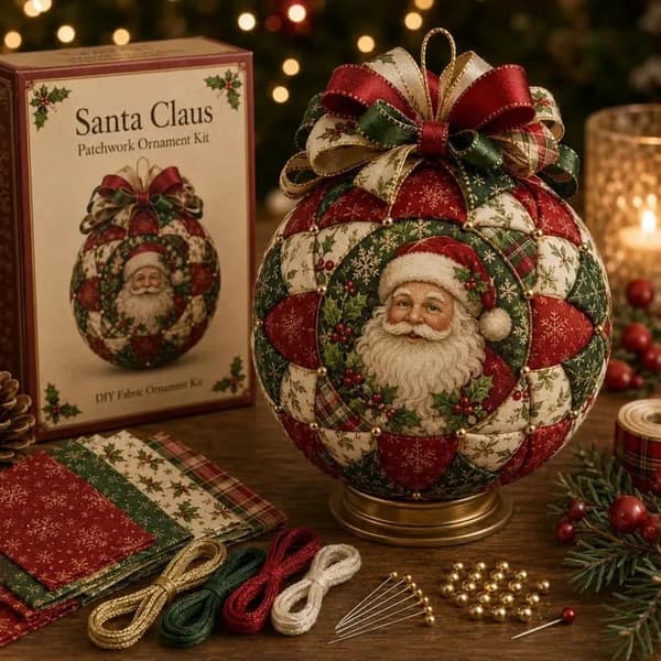 Jule-DIY-sysæt, Patchwork-juletræspynt, Håndlavet julepynt i stof til voksne og begyndere Santa Claus