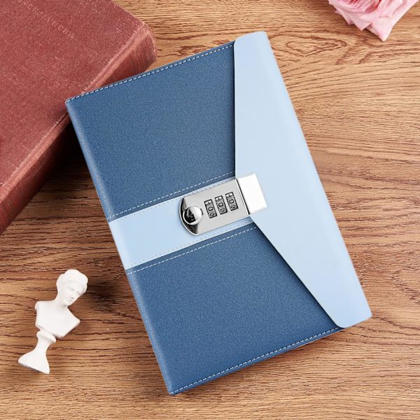 A5 Business Låsbare Dagbog, Låst Penneholder & Kortpladser, Kontor Skoleartikler Studerende Stationery, Størrelse 8.6\"x5.9\"（Blå）