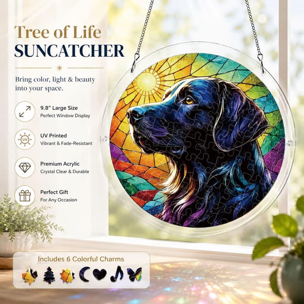 Black Dog Acrylic Puzzle Suncatcher, 83 Pieces DIY Window Decor