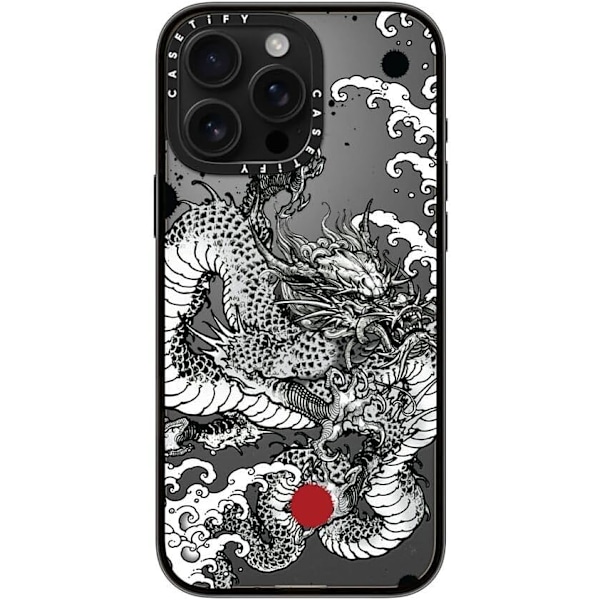 Kompakt iPhone 16 Pro Max Deksel [Lettvekt / 1,2 m 2X Militær Grad Fallbeskyttelse/Slank] - Kirsebær - Klar Svart Power Dragon iPhone 16 Pro Max