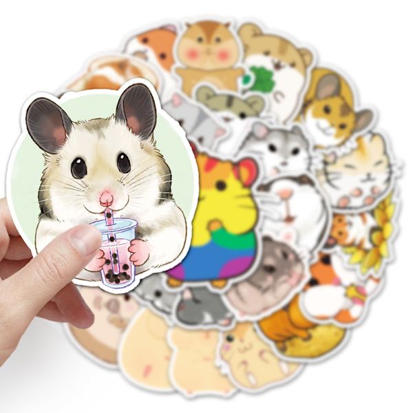 50 kappaleen hamsteritarroja kannettavalle tietokoneelle, Hydroflasks-puhelimelle, kitaralle, rullalaudalle, tietokoneelle, Kawaii-tarroja, vedenpitäviä vinyylitarroja lapsille, teini-ikäisille ja aikuisille