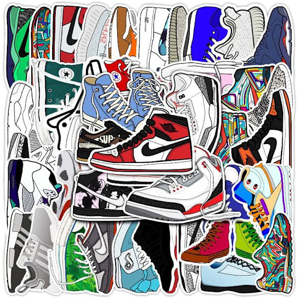 50 stk. trendy sports sko, sports sko, graffiti, PVC vandtætte klistermærker farvede klistermærker til computere, telefoner, skateboards, kufferter, vandflasker