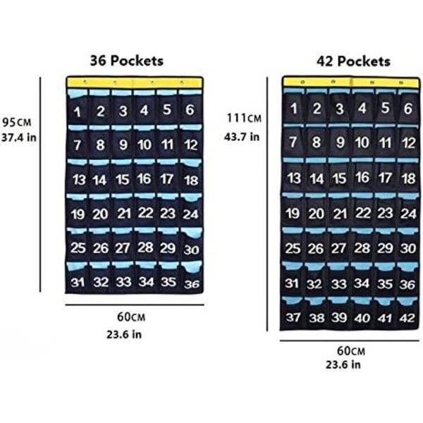 Nummerert arrangør Klasserom lommekart for mobiltelefoner Kalkulatorholdere Blå (36 lommer)