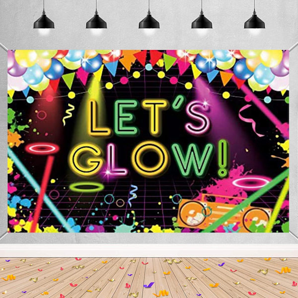 Let's Glow Neon Taustakangas Banner Värikäs Splatter Tausta Retro Disco 80s 90s Nuorille Teineille Hohtava Pimeässä Syntymäpäiväjuhlatarvikkeet