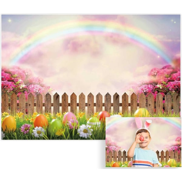 7x5ft vårpåskbakgrund Färgglada ägg regnbåge Naturlandskapsbakgrund för barn Brudkläder Baby shower Födelsedagsfest Dekor Banner Porträtt