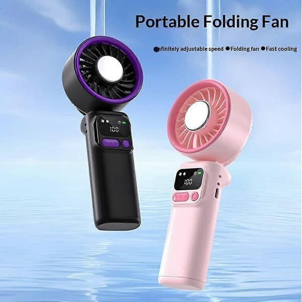 K822 Bærbar Håndholdt Ventilator Halvleder Køling 3-Hastighed Foldbar Mini Elektrisk Ventilator med Smart Digitalt Display Pink