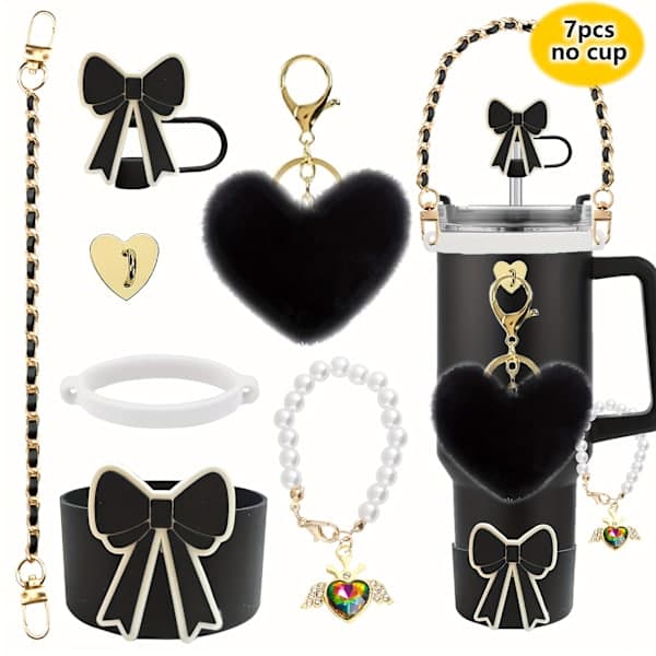 Romantic Accessory Set, for Stanley Cup Tumbler 40oz 30oz (Black) Black