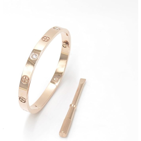 Forgyldt rustfrit stål enkel stil kærlighed bangle armbånd til kvinder mænd（Rose Gold）