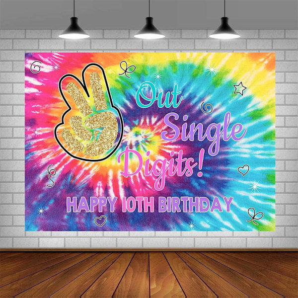 7x5ft Happy 10th Birthday Baggrund Regnbue Tie Dye Fotografi Baggrund Ud Enkelt Ciffer Jeg Er 10 Dekorationer Fødselsdagspige Fest Banner Rekvisitter