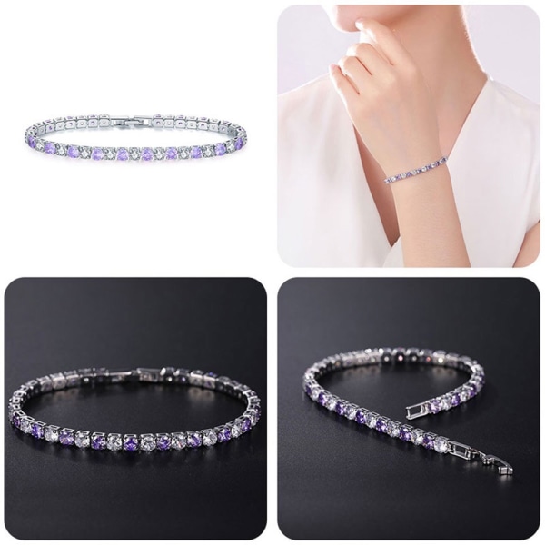 925 Sterling Sølv Tennis Dame Armbånd, Krystall Slider Armbånd Diamant Zirconia Dame Armbånd Bursdagsgaver til Mamma Kvinner Søstre (Lilla)