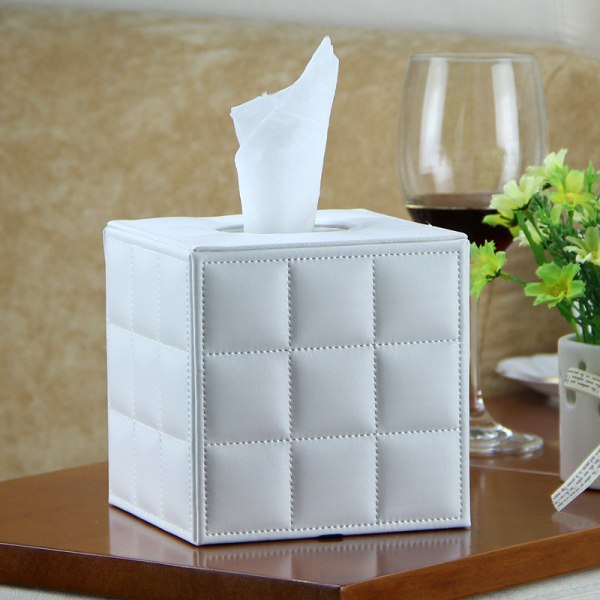 Tissue Box Cover PU Läder Cube Vävnadshållare - Hushållskontor Square Tissue Cover Case Pappershållare Servettdispenser (Vit kub)