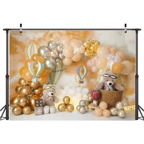 8x6ft Baby Første Fødselsdag Baggrund Guld Balloner Bjørn 1. Fødselsdagsfest Kage Smash Baggrunde til Fødselsdagsfest Dekorationer Baggrund Shoot Banner